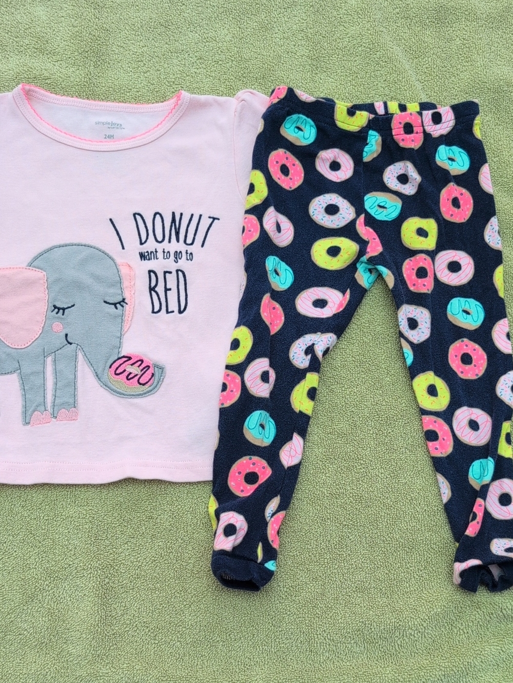 Simple Joys Pink Elephant Top & Navy Donut Print Pajama Set